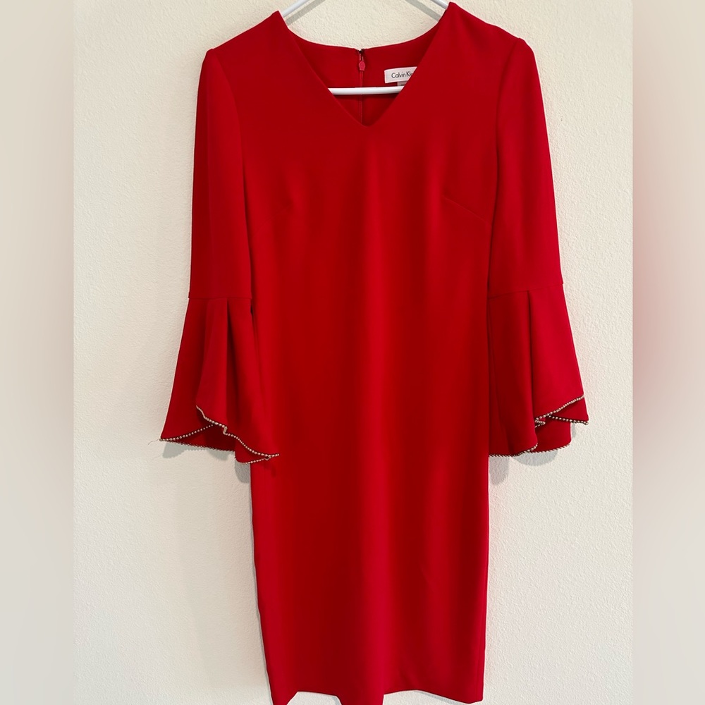 Calvin Klein Red 3/4 Sleeved Dress